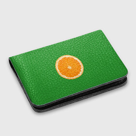 Картхолдер с принтом с принтом Низкополигональный апельсин в Кировске, натуральная матовая кожа | размер 7,3 х 10 см; кардхолдер имеет 4 кармана для карт; | lowpoly | polygonal | апельсин | зеленый | оранджевый | полигон | полигональный | полигоны | яркий