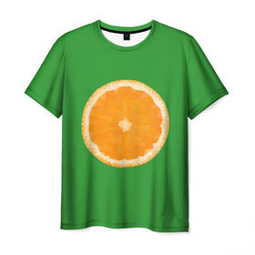 Мужская футболка 3D с принтом Низкополигональный апельсин в Кировске, 100% полиэфир | прямой крой, круглый вырез горловины, длина до линии бедер | lowpoly | polygonal | апельсин | зеленый | оранджевый | полигон | полигональный | полигоны | яркий