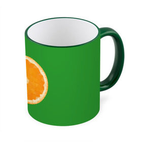 Кружка 3D с принтом Низкополигональный апельсин в Кировске, керамика | ёмкость 330 мл | lowpoly | polygonal | апельсин | зеленый | оранджевый | полигон | полигональный | полигоны | яркий