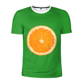 Мужская футболка 3D спортивная с принтом Низкополигональный апельсин в Кировске, 100% полиэстер с улучшенными характеристиками | приталенный силуэт, круглая горловина, широкие плечи, сужается к линии бедра | Тематика изображения на принте: lowpoly | polygonal | апельсин | зеленый | оранджевый | полигон | полигональный | полигоны | яркий