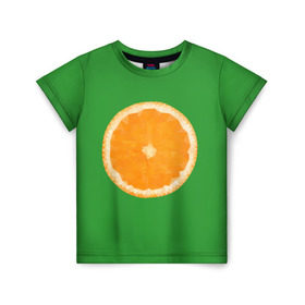 Детская футболка 3D с принтом Низкополигональный апельсин в Кировске, 100% гипоаллергенный полиэфир | прямой крой, круглый вырез горловины, длина до линии бедер, чуть спущенное плечо, ткань немного тянется | Тематика изображения на принте: lowpoly | polygonal | апельсин | зеленый | оранджевый | полигон | полигональный | полигоны | яркий