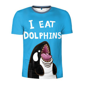 Мужская футболка 3D спортивная с принтом Я ем дельфинов в Кировске, 100% полиэстер с улучшенными характеристиками | приталенный силуэт, круглая горловина, широкие плечи, сужается к линии бедра | дельфины | касатка