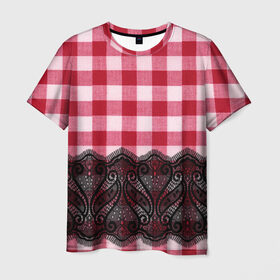 Мужская футболка 3D с принтом Клетка и кружево в Кировске, 100% полиэфир | прямой крой, круглый вырез горловины, длина до линии бедер | 