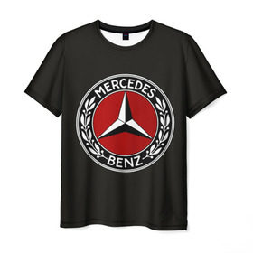 Мужская футболка 3D с принтом Mercedes-Benz в Кировске, 100% полиэфир | прямой крой, круглый вырез горловины, длина до линии бедер | car | germany | logo | make | mercedes benz | автомобиль | германия | логотип | марка | мерседес бенц