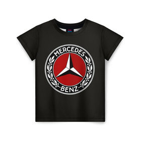 Детская футболка 3D с принтом Mercedes-Benz в Кировске, 100% гипоаллергенный полиэфир | прямой крой, круглый вырез горловины, длина до линии бедер, чуть спущенное плечо, ткань немного тянется | Тематика изображения на принте: car | germany | logo | make | mercedes benz | автомобиль | германия | логотип | марка | мерседес бенц