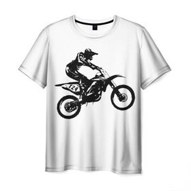 Мужская футболка 3D с принтом Мотокросс в Кировске, 100% полиэфир | прямой крой, круглый вырез горловины, длина до линии бедер | motocross | motorcycle | motorcyclist | silhouette | speed | stencil | мотокросс | мотоцикл | мотоциклист | силуэт | скорость | трафарет