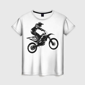 Женская футболка 3D с принтом Мотокросс в Кировске, 100% полиэфир ( синтетическое хлопкоподобное полотно) | прямой крой, круглый вырез горловины, длина до линии бедер | motocross | motorcycle | motorcyclist | silhouette | speed | stencil | мотокросс | мотоцикл | мотоциклист | силуэт | скорость | трафарет