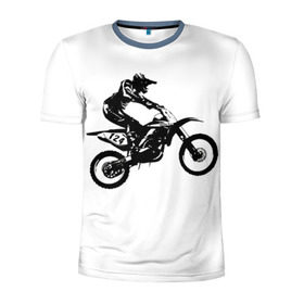 Мужская футболка 3D спортивная с принтом Мотокросс в Кировске, 100% полиэстер с улучшенными характеристиками | приталенный силуэт, круглая горловина, широкие плечи, сужается к линии бедра | motocross | motorcycle | motorcyclist | silhouette | speed | stencil | мотокросс | мотоцикл | мотоциклист | силуэт | скорость | трафарет