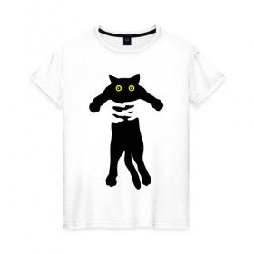 Женская футболка хлопок с принтом Всё своё ношу с собой в Кировске, 100% хлопок | прямой крой, круглый вырез горловины, длина до линии бедер, слегка спущенное плечо | глаза | кот | котик | кошка | силуэт