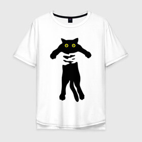 Мужская футболка хлопок Oversize с принтом Всё своё ношу с собой в Кировске, 100% хлопок | свободный крой, круглый ворот, “спинка” длиннее передней части | глаза | кот | котик | кошка | силуэт
