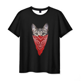 Мужская футболка 3D с принтом Котомафия в Кировске, 100% полиэфир | прямой крой, круглый вырез горловины, длина до линии бедер | бандана | гангстер | кот | котик | кошка | мафия
