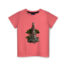 Детская футболка хлопок с принтом Маяк Пиксель-Арт в Кировске, 100% хлопок | круглый вырез горловины, полуприлегающий силуэт, длина до линии бедер | 8bit | маяк | пиксели | романтика | свет | сказка | стимпанк | фантазия | фэнтези