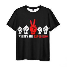 Мужская футболка 3D с принтом DM: Where`s the revolution? в Кировске, 100% полиэфир | прямой крой, круглый вырез горловины, длина до линии бедер | depeche mode