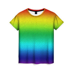 Женская футболка 3D с принтом Радуга (Витражный Градиент) в Кировске, 100% полиэфир ( синтетическое хлопкоподобное полотно) | прямой крой, круглый вырез горловины, длина до линии бедер | gradient | rainbow | витраж | градиент | радуга