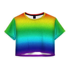 Женская футболка 3D укороченная с принтом Радуга (Витражный Градиент) в Кировске, 100% полиэстер | круглая горловина, длина футболки до линии талии, рукава с отворотами | gradient | rainbow | витраж | градиент | радуга