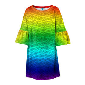 Детское платье 3D с принтом Радуга (Витражный Градиент) в Кировске, 100% полиэстер | прямой силуэт, чуть расширенный к низу. Круглая горловина, на рукавах — воланы | gradient | rainbow | витраж | градиент | радуга
