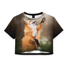 Женская футболка 3D укороченная с принтом Лиса в Кировске, 100% полиэстер | круглая горловина, длина футболки до линии талии, рукава с отворотами | лапа | лес | лис | лисица | лисичка