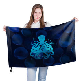 Флаг 3D с принтом крутой осьминог в Кировске, 100% полиэстер | плотность ткани — 95 г/м2, размер — 67 х 109 см. Принт наносится с одной стороны | вода | море | океан | осьминог | подводный мир | рыбы