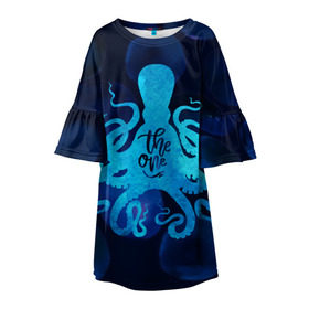 Детское платье 3D с принтом крутой осьминог в Кировске, 100% полиэстер | прямой силуэт, чуть расширенный к низу. Круглая горловина, на рукавах — воланы | вода | море | океан | осьминог | подводный мир | рыбы