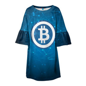 Детское платье 3D с принтом Bitcoin Blue - Биткоин в Кировске, 100% полиэстер | прямой силуэт, чуть расширенный к низу. Круглая горловина, на рукавах — воланы | bitcoin | ethereum | litecoin | биткоин | интернет | крипта | криптовалюта | лайткоин | майнинг | технологии | эфир