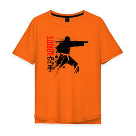 Мужская футболка хлопок Oversize с принтом Силуэт каратиста 2 в Кировске, 100% хлопок | свободный крой, круглый ворот, “спинка” длиннее передней части | боец | карате | каратэ | киокушинкай | силуэт | тайдзюцу