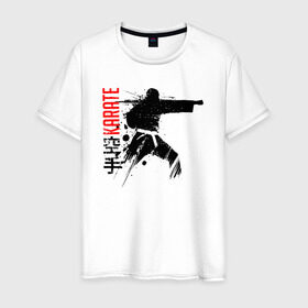 Мужская футболка хлопок с принтом Силуэт каратиста 2 в Кировске, 100% хлопок | прямой крой, круглый вырез горловины, длина до линии бедер, слегка спущенное плечо. | боец | карате | каратэ | киокушинкай | силуэт | тайдзюцу