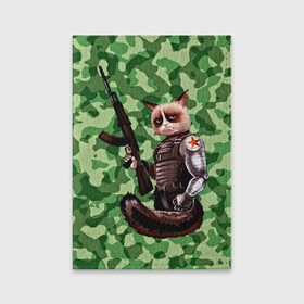 Обложка для паспорта матовая кожа с принтом Воинственный кот в Кировске, натуральная матовая кожа | размер 19,3 х 13,7 см; прозрачные пластиковые крепления | армия | арт | воин | животные | камуфляж | оружие