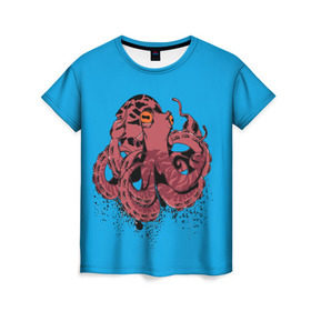 Женская футболка 3D с принтом Осьминог в Кировске, 100% полиэфир ( синтетическое хлопкоподобное полотно) | прямой крой, круглый вырез горловины, длина до линии бедер | la piovra | octopus | кальмар | лапиовра | морепродукт | морской гад | октопус | осьминог | спрут