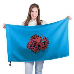 Флаг 3D с принтом Осьминог в Кировске, 100% полиэстер | плотность ткани — 95 г/м2, размер — 67 х 109 см. Принт наносится с одной стороны | la piovra | octopus | кальмар | лапиовра | морепродукт | морской гад | октопус | осьминог | спрут