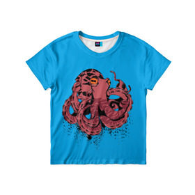 Детская футболка 3D с принтом Осьминог в Кировске, 100% гипоаллергенный полиэфир | прямой крой, круглый вырез горловины, длина до линии бедер, чуть спущенное плечо, ткань немного тянется | la piovra | octopus | кальмар | лапиовра | морепродукт | морской гад | октопус | осьминог | спрут