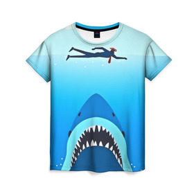 Женская футболка 3D с принтом Акула в Кировске, 100% полиэфир ( синтетическое хлопкоподобное полотно) | прямой крой, круглый вырез горловины, длина до линии бедер | 3d | акула | арт | животные | море | плавание | природа | рыбы | спорт | хищники