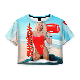 Женская футболка 3D укороченная с принтом Baywatch Памела в Кировске, 100% полиэстер | круглая горловина, длина футболки до линии талии, рукава с отворотами | pamella adnerson | андерсон | спасатели малибу