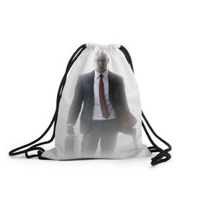 Рюкзак-мешок 3D с принтом Hitman в тумане в Кировске, 100% полиэстер | плотность ткани — 200 г/м2, размер — 35 х 45 см; лямки — толстые шнурки, застежка на шнуровке, без карманов и подкладки | 
