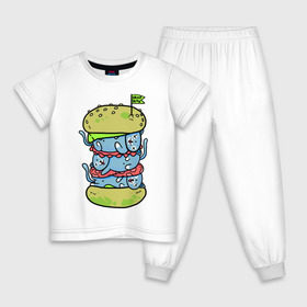Детская пижама хлопок с принтом drop dead в Кировске, 100% хлопок |  брюки и футболка прямого кроя, без карманов, на брюках мягкая резинка на поясе и по низу штанин
 | Тематика изображения на принте: burger | cat | citty | hamburger | бургер | гамбургер | кот | кошка