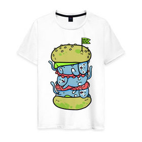 Мужская футболка хлопок с принтом drop dead в Кировске, 100% хлопок | прямой крой, круглый вырез горловины, длина до линии бедер, слегка спущенное плечо. | burger | cat | citty | hamburger | бургер | гамбургер | кот | кошка