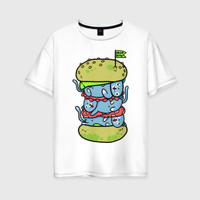 Женская футболка хлопок Oversize с принтом drop dead в Кировске, 100% хлопок | свободный крой, круглый ворот, спущенный рукав, длина до линии бедер
 | burger | cat | citty | hamburger | бургер | гамбургер | кот | кошка
