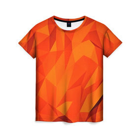 Женская футболка 3D с принтом Orange geometry в Кировске, 100% полиэфир ( синтетическое хлопкоподобное полотно) | прямой крой, круглый вырез горловины, длина до линии бедер | abstraction | абстракция | геометрия | грани | линии | полигоны | сочетания | текстура | треугольники