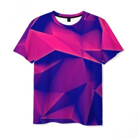 Мужская футболка 3D с принтом Violet polygon в Кировске, 100% полиэфир | прямой крой, круглый вырез горловины, длина до линии бедер | Тематика изображения на принте: 3d | abstraction | абстракция | геометрия | грани | линии | полигоны | розовый | сочетания | текстура | треугольники | фиолетовый