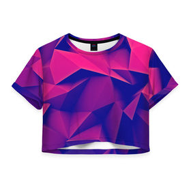 Женская футболка 3D укороченная с принтом Violet polygon в Кировске, 100% полиэстер | круглая горловина, длина футболки до линии талии, рукава с отворотами | Тематика изображения на принте: 3d | abstraction | абстракция | геометрия | грани | линии | полигоны | розовый | сочетания | текстура | треугольники | фиолетовый