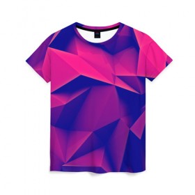 Женская футболка 3D с принтом Violet polygon в Кировске, 100% полиэфир ( синтетическое хлопкоподобное полотно) | прямой крой, круглый вырез горловины, длина до линии бедер | 3d | abstraction | абстракция | геометрия | грани | линии | полигоны | розовый | сочетания | текстура | треугольники | фиолетовый