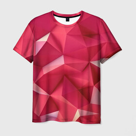 Мужская футболка 3D с принтом Розовые грани в Кировске, 100% полиэфир | прямой крой, круглый вырез горловины, длина до линии бедер | abstraction | polygon | абстракция | геометрия | грани | линии | полигоны | розовый | сочетания | текстура | треугольники