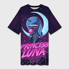 Платье-футболка 3D с принтом Retrowave Luna в Кировске,  |  | 8 bit | 8 бит | alicorn | luna | moon | mountain | my little pony | pixel | pony | princess luna | retrowave | synthwave | unicorn | горы | луна | пиксель арт | пони | ретровейв