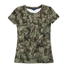 Женская футболка 3D с принтом Камуфляж в Кировске, 100% полиэфир ( синтетическое хлопкоподобное полотно) | прямой крой, круглый вырез горловины, длина до линии бедер | go go | девушка | милитари | паттрен | силуэт | текстура | хаки