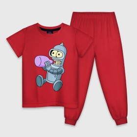 Детская пижама хлопок с принтом Lil Bender в Кировске, 100% хлопок |  брюки и футболка прямого кроя, без карманов, на брюках мягкая резинка на поясе и по низу штанин
 | bender | futurama | бендер | зойдберг | космос | футурама