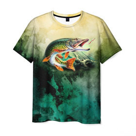 Мужская футболка 3D с принтом Удача в Кировске, 100% полиэфир | прямой крой, круглый вырез горловины, длина до линии бедер | вода | река | рыба | рыбак | рыбалка | щука