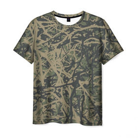 Мужская футболка 3D с принтом Лесной камуфляж в Кировске, 100% полиэфир | прямой крой, круглый вырез горловины, длина до линии бедер | 