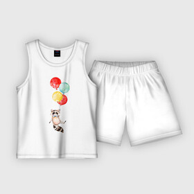 Детская пижама с шортами хлопок с принтом Енот в Кировске,  |  | акварель | бабочка | воздушный | иллюстрация | илюстрация | полет | рисунок | шарик