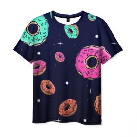 Мужская футболка 3D с принтом Black Milk Космические Пончики в Кировске, 100% полиэфир | прямой крой, круглый вырез горловины, длина до линии бедер | black milk | donut | donuts | space | the simpsons | trend | глазурь | дизайн | еда | звезда | звёзды | космос | мода | пончик | симпсоны | симсоны | сладкий | стиль | тренд | узор