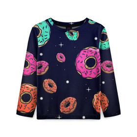 Детский лонгслив 3D с принтом Black Milk Космические Пончики в Кировске, 100% полиэстер | длинные рукава, круглый вырез горловины, полуприлегающий силуэт
 | black milk | donut | donuts | space | the simpsons | trend | глазурь | дизайн | еда | звезда | звёзды | космос | мода | пончик | симпсоны | симсоны | сладкий | стиль | тренд | узор