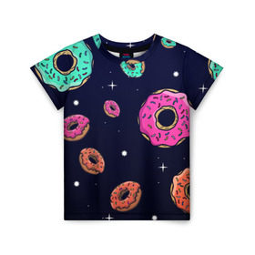 Детская футболка 3D с принтом Black Milk Космические Пончики в Кировске, 100% гипоаллергенный полиэфир | прямой крой, круглый вырез горловины, длина до линии бедер, чуть спущенное плечо, ткань немного тянется | black milk | donut | donuts | space | the simpsons | trend | глазурь | дизайн | еда | звезда | звёзды | космос | мода | пончик | симпсоны | симсоны | сладкий | стиль | тренд | узор
